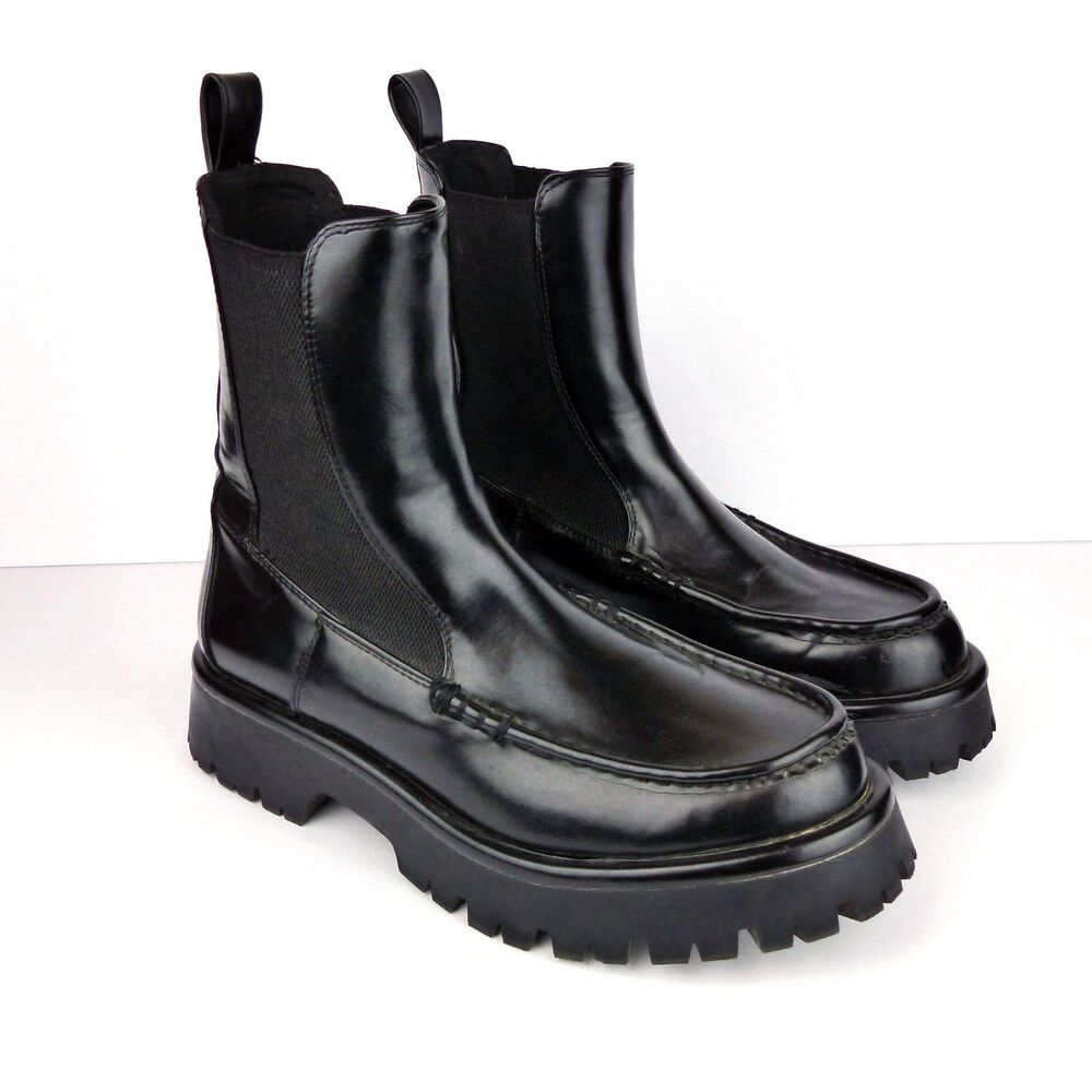 Zara Chelsea Boots Womens 39 8 Black Lug Sole Platform Chunky Vegan Goth Grunge
